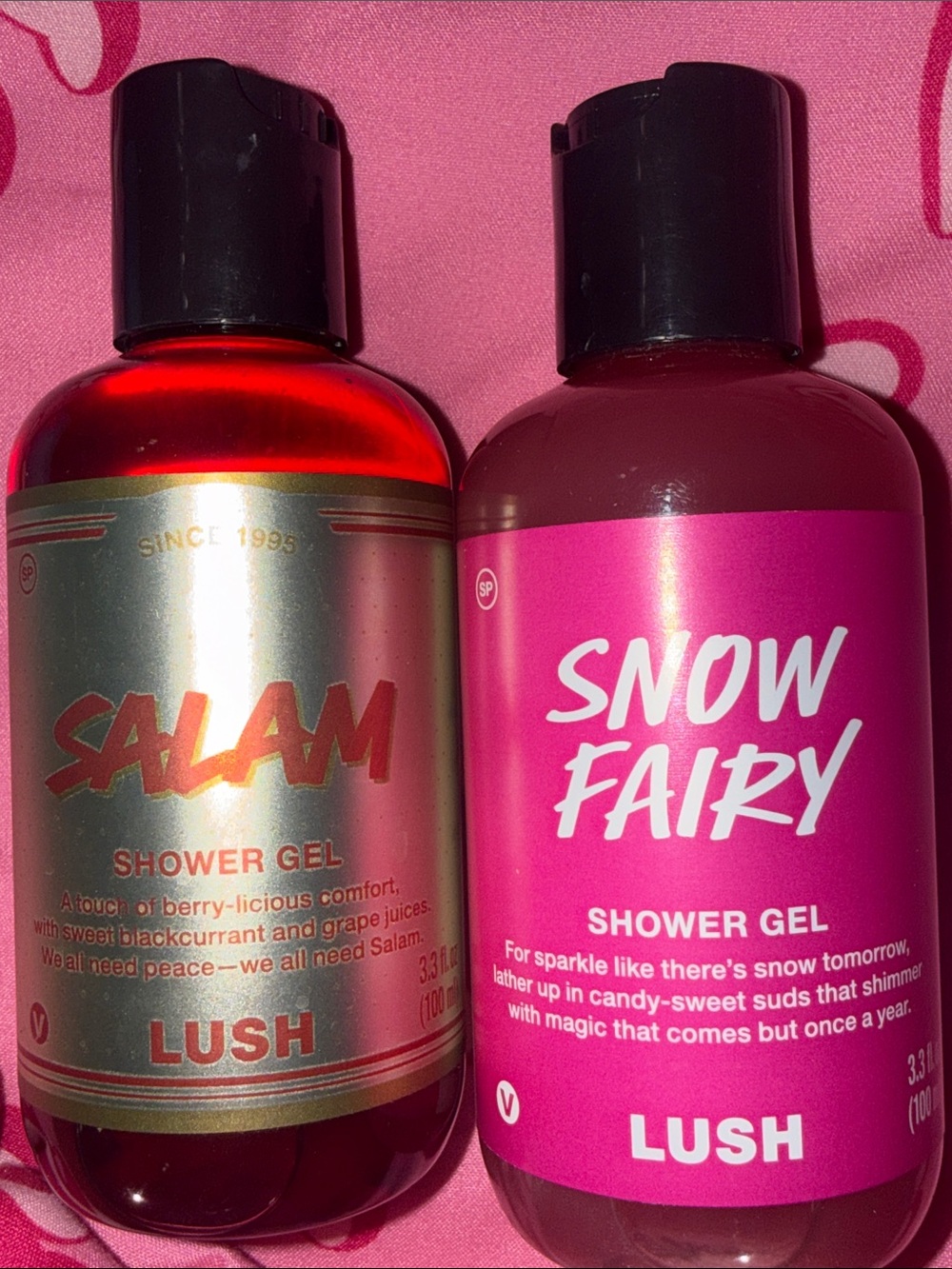 Lush Snow Fairy & Salam Shower Gel Duo - Pink & Red with Gold Accents